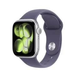 Apple Watch Series 11 GPS, Cassa 42 mm in alluminio color argento con Cinturino Sport viola nebbia - M/L