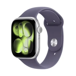 Apple Watch Series 11 GPS + Cellular, Cassa 46 mm in alluminio color argento con Cinturino Sport viola nebbia - M/L