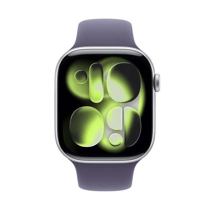 Apple Watch Series 11 GPS + Cellular, Cassa 46 mm in alluminio color argento con Cinturino Sport viola nebbia - M/L