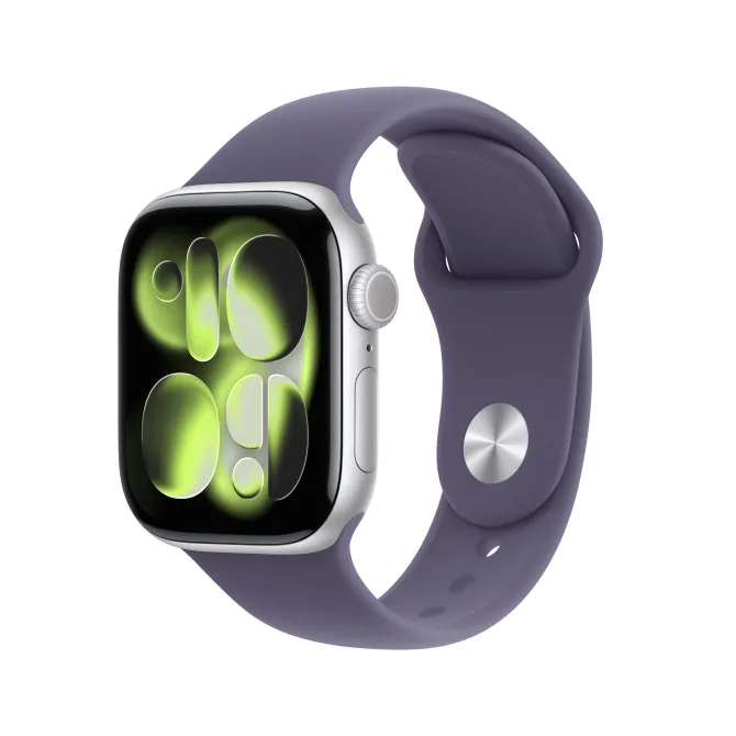 Apple Watch Series 11 GPS 42mm Cassa Alluminio Argento con Sport Band Viola Nebbia S/M