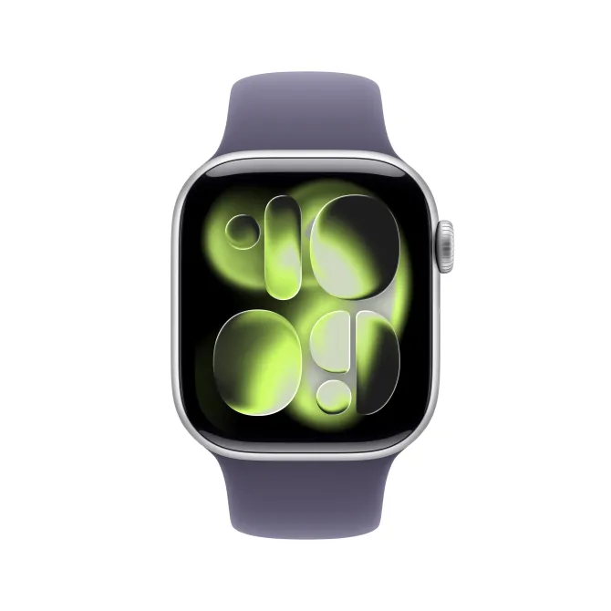 Apple Watch Series 11 GPS 42mm Cassa Alluminio Argento con Sport Band Viola Nebbia S/M