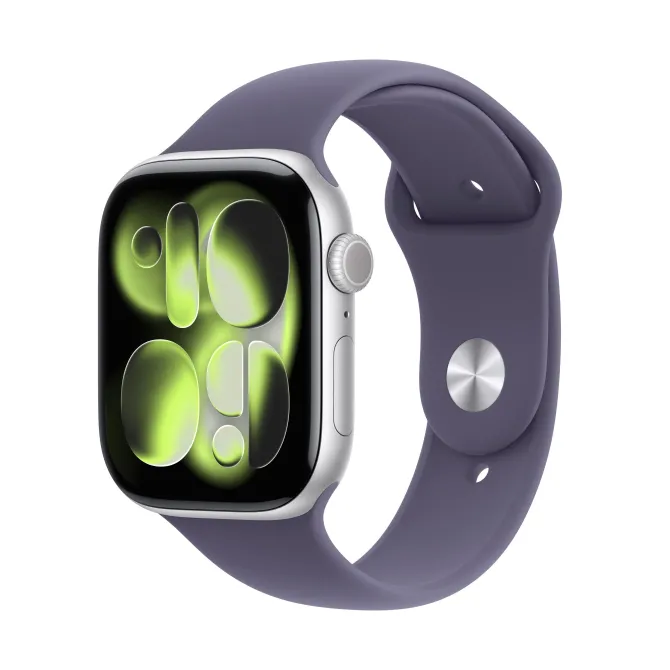 Apple Watch Series 11 GPS 46mm Cassa Alluminio Argento con Sport Band Viola Nebbia S/M
