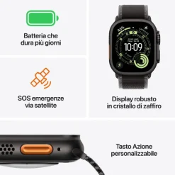 Apple Watch Ultra 3 GPS + Cellular, Cassa in titanio naturale (49 mm) con Cinturino Ocean blu salmastro