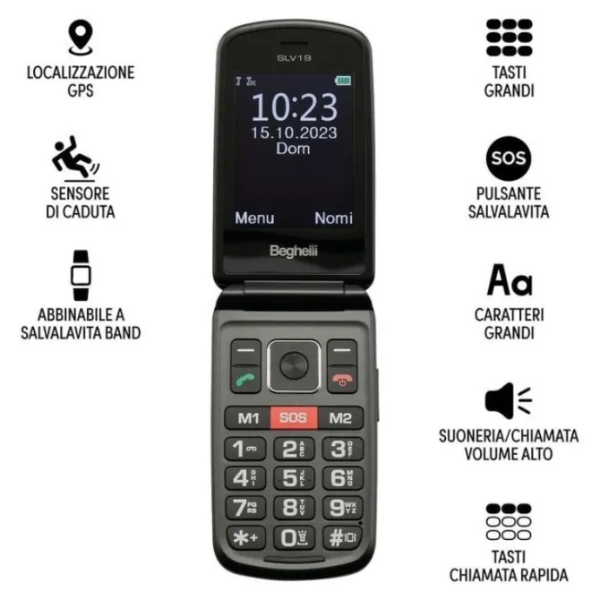 BEGHELLI - Cellulare 9205 SALVALAVITA Phone SLV19 Grigio
