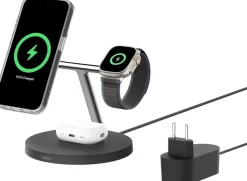 Belkin BoostCharge Pro 3 in 1 Qi2 15W Nero – Ricarica wireless rapida per iPhone, Apple Watch e AirPods