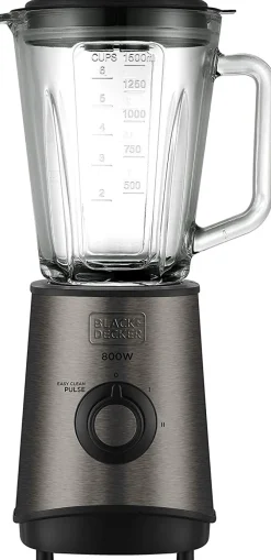 BLACK & DECKER - BXJB800E Frullatore a Bicchiere, 800 Watt, 1,5 Litri, 2 Velocità, Funzione tritaghiaccio, tasto Pulse - Caraffa in vetro