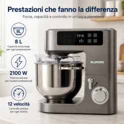 Blunord Planetaria 8 L BLUNORD BLUP4975 DELUXE 2100W con Bilancia Integrata