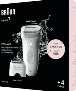 Braun Silk-épil 7 Depilatore Donna, Epilatore Elettrico Donna Con Testina Ampia Per Una Epilazione Semplice, Wet & Dry, Pelle Liscia a Lungo, 7-041, Bianco/Argento