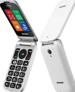Brondi Stone+ - Cellulare con apertura a conchiglia e flip attivo, Dual Sim, Display 2.4 pollici, Bianco