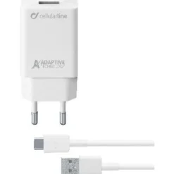 Cellularline Adaptive Fast Charger Kit 15W - USB-C - Samsung Caricabatterie da rete Fast Charger 15W con cavo USB-C Bianco