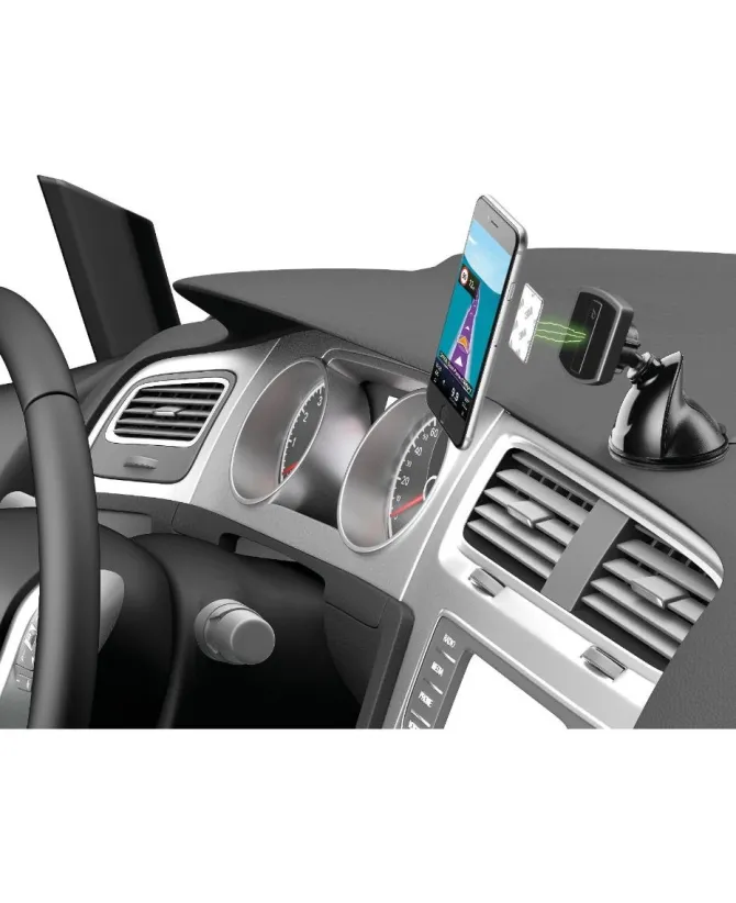 CELLULARLINE - MAG4PILOTFORCE Supporto smartphone da auto magnetico con fissaggio a ventosa, Universale - Nero