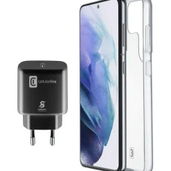 CELLULARLINE STARTER KIT con back cover e caricabatteria USB Type-C 25W Samsung Galaxy S22 Ultra