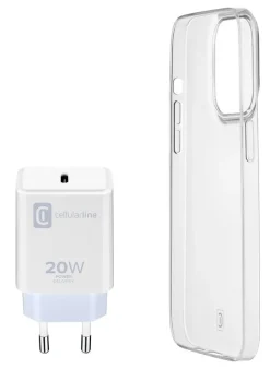 Cellularline Starter Kit - iPhone 14 Pro Kit di accessori per la ricarica e la protezione di iPhone