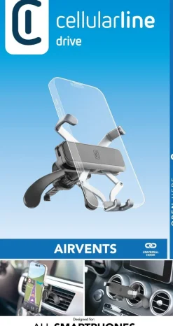CELLULARLINE - Supporto smartphone da auto con sistema di inserimento e disinserimento meccanico - GRAVITYHOLDERVENTK