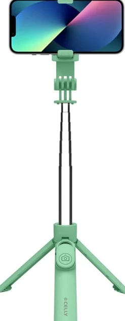 Celly, Bastone Selfie Universale con Bluetooth, Asta Regolabile e Portatile, Treppiedi Integrato, Compatibile con Smartphone Fino a 7'' - Verde