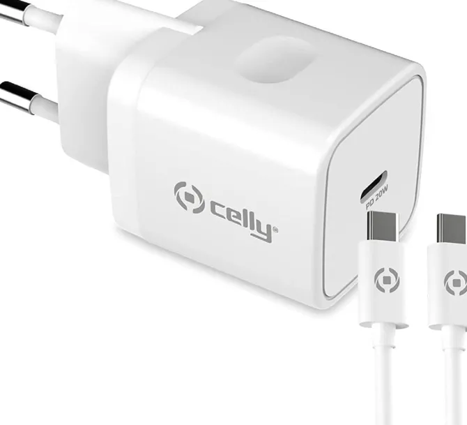 CELLY Caricatore rete 20 W USBC & cavo USBC-Light BCO