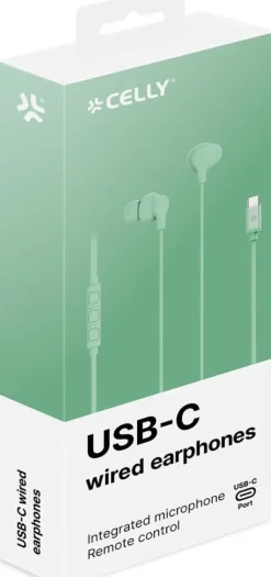 Celly, Cuffie Auricolari In Ear con Filo USB-C, Con Tasto di Risposta, Controllo del Volume, Microfono Integrato - Verde