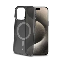 Custodia Celly Magsuit per iPhone 16 con MagSafe semi-trasparente - Nero