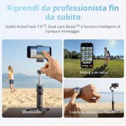 DJI Osmo Mobile 8 stabilizzatore per smartphone, tracciamento nativo con audio e illuminazione, rotazione panoramica a 360°, batteria da 10 h, manico telescopico, solida stabilizzazione a 3 assi