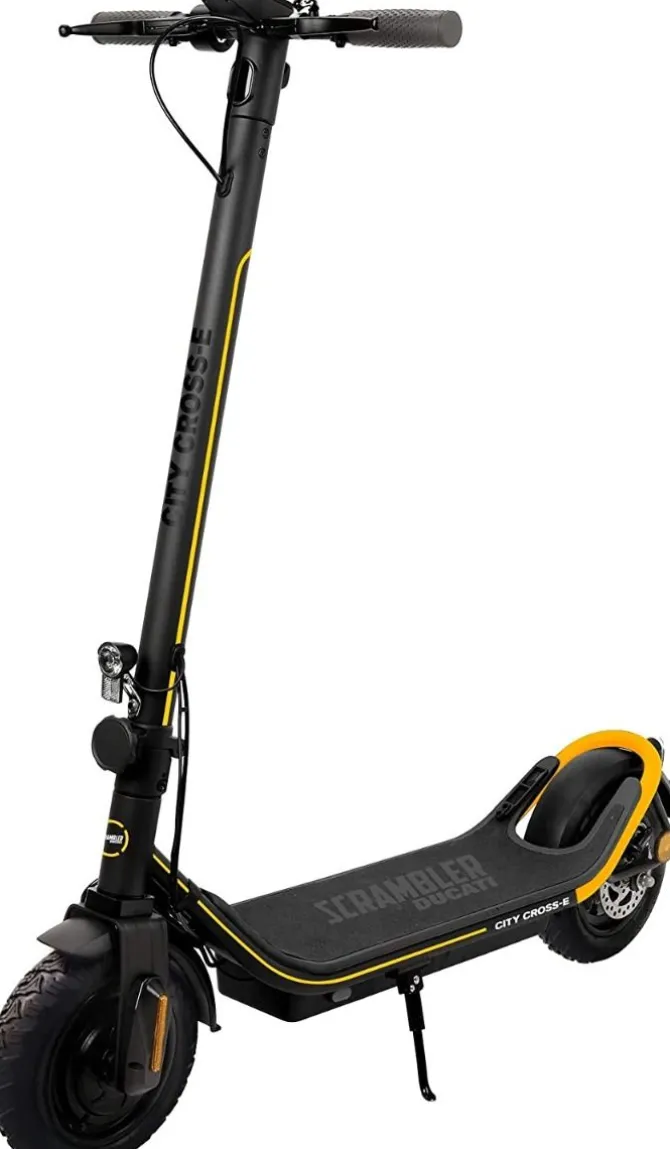 Ducati SCRAMBLER CITY CROSS-E X STREET - Monopattino Elettrico - Potenza Max 600W - Batteria 450Wh - Pneumatici Tubless 10" - Impianto frenante a tamburo anteriore e posteriore con doppia leva - Autonomia fino a 45km - Carico max 120kg