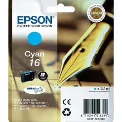 Epson Cartuccia Ciano 16, serie WorkForce: WF-2010W/2510wf/2520NF/2530WF/2540WF/2630WF/2650DWF/2660DWF