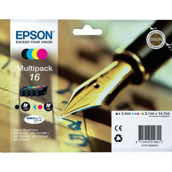 Epson C13T16264020 Multipack 16 a 4 colori, serie WorkForce: WF-2010W/2510wf/2520NF/2530WF/2540WF/2630WF/2650DWF/2660DWF