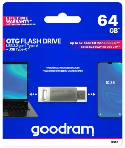 GOODRAM PEN DRIVE 64GB GOODRAM USB 3.2/TYPE C DualDrive ODA3 SILVER 60R/20W - ODA3-0640S0R11
