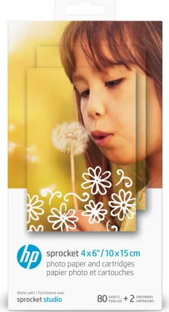 HP Cartucce e carta fotografica originali Sprocket 10 x 15 cm, 80 fogli
