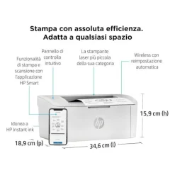 HP - LaserJet Stampante M110w per Piccoli uffici, dimensioni compatte - Bianco / Nero