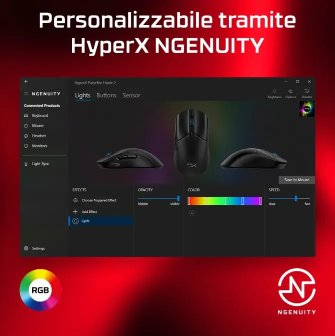 HP Mouse gaming - 6N0A7AA - HyperX Pulsefire Haste 2, USB tipo A, 26000 DPI