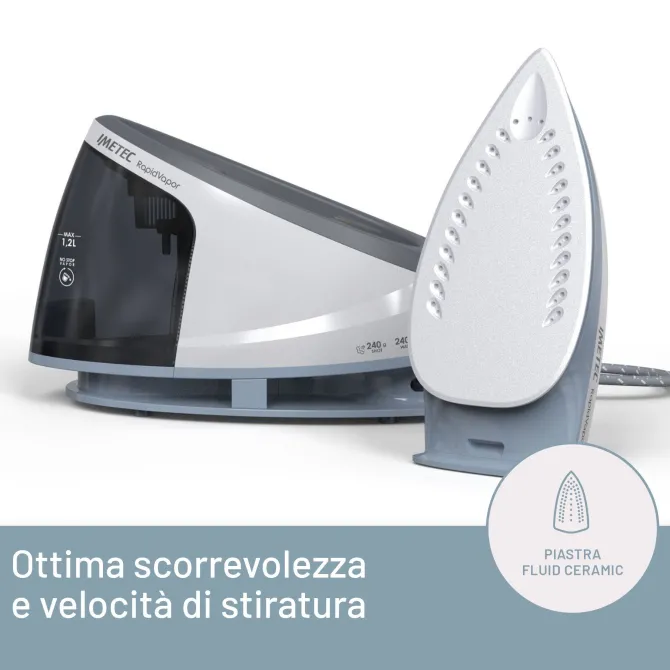 Imetec Rapidvapor Ferro da Stiro Generatore di Vapore, Piastra Fluid Ceramic a Rapido Riscaldamento, Leggero, Sistema di Pulizia Calc Clean