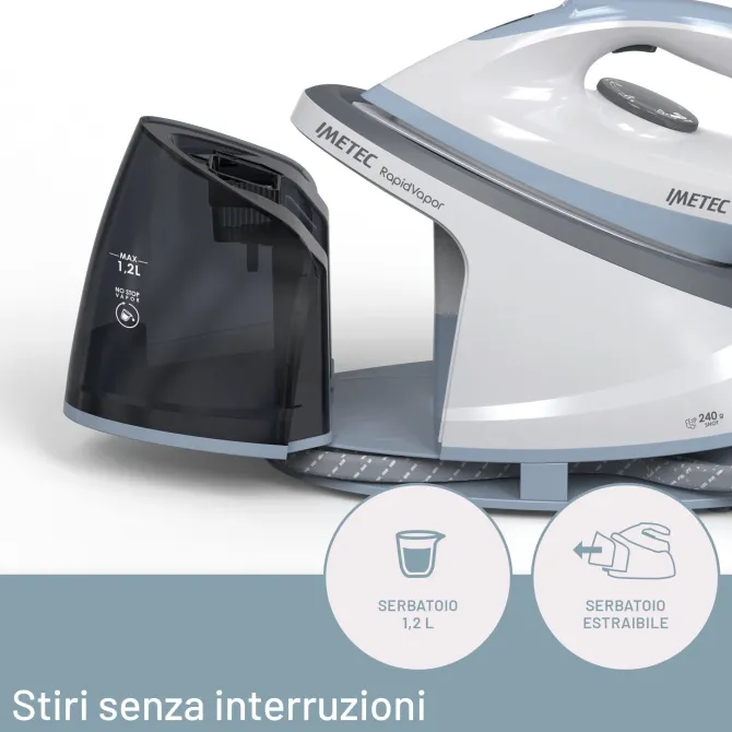 Imetec Rapidvapor Ferro da Stiro Generatore di Vapore, Piastra Fluid Ceramic a Rapido Riscaldamento, Leggero, Sistema di Pulizia Calc Clean