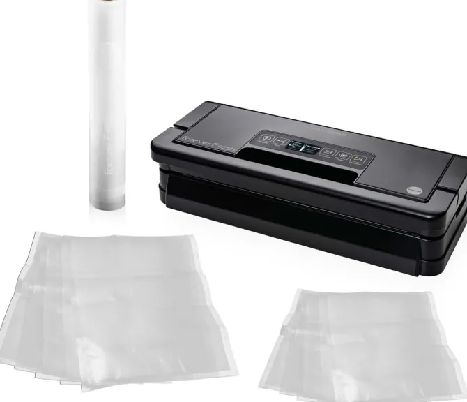 MACOM, Macchina Sottovuoto Professionale - Doppia Pompa di Aspirazione, 2 Barre Saldanti e Portarotolo Integrato, Struttura in Acciaio Brunito con Display LCD - Forever Fresh VAC8090