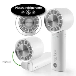 MACOM - Mini ventilatore portatile ICE FAN nebulizzatore, 162 mm, batteria al litio da 2000mAh, Ricarica USB-C,