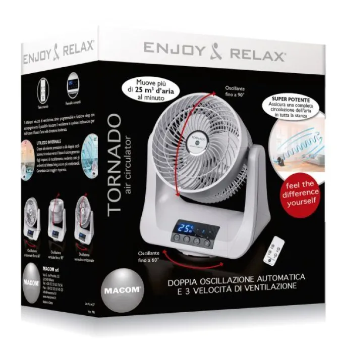 Macom Tornado Ventilatore Doppia Oscillazione Automatica 3 Differenti Velocità