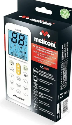 Meliconi AC 200 Telecomando Universale per Condizionatori/Climatizzatori, con Schermo Retroilluminato e Funzione Torcia, Bianco