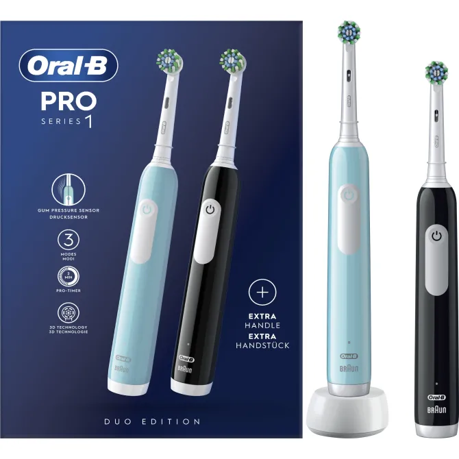 Oral B Set 2 Spazzolino Elettrico Rotante Oscillante Nero/Turchese PRO1CRSDUO