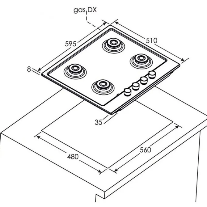 Piano cottura a gas Candy CHW6BRAV4WGT 4 bruciatori Colore Avena