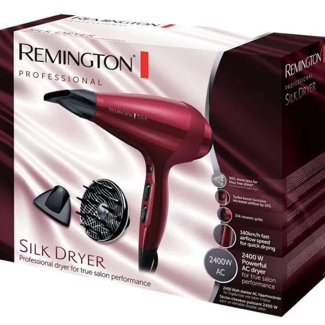 REMINGTON - AC9096 Silk, Phon Asciugacapelli, Potenza 2400 Watt, Motore AC di lunga durata, 2 velocità funzione turbo boost - Rosso