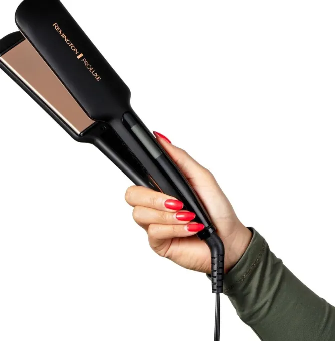 Remington Piastra Capelli Proluxe Midnight Wide Plate, Piastre in ceramica Ultimate Glide, 9 impostazioni di Temp. 150-230°C,Tecnologia intelligente OPTIheat, S9150B