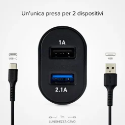 SBS caricabatterie da parete dotato di 2 porte USB con cavo Type-C