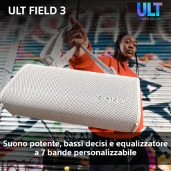 Sony ULT FIELD 3 - Speaker Bluetooth portatile con ULT POWER SOUND, batteria 24 ore, IP67, impermeabile, antipolvere, antiurto, tracolla staccabile, compatto - Blanco Marfil, Foresta Grigia