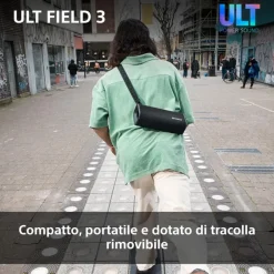 Sony ULT FIELD 3 - Speaker Bluetooth portatile con ULT POWER SOUND, batteria 24 ore, IP67, impermeabile, antipolvere, antiurto, tracolla staccabile, compatto - Blanco Marfil, Foresta Grigia