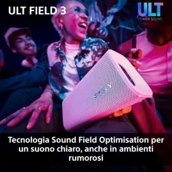 Sony ULT FIELD 3 - Speaker Bluetooth portatile con ULT POWER SOUND, batteria 24 ore, IP67, impermeabile, antipolvere, antiurto, tracolla staccabile, compatto - Blanco Marfil, Foresta Grigia