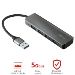 Trust Halyx Aluminium 4-Port USB 3.2 Hub USB-A 3.1 Gen 1 4x USB-A 3.2 Gen 1 Grigio