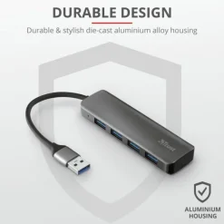 Trust Halyx Aluminium 4-Port USB 3.2 Hub USB-A 3.1 Gen 1 4x USB-A 3.2 Gen 1 Grigio