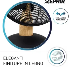 Westim PL40LE Ventilatore da Tavolo, 4 Pale Diametro 40 cm - Alluminio effetto legno