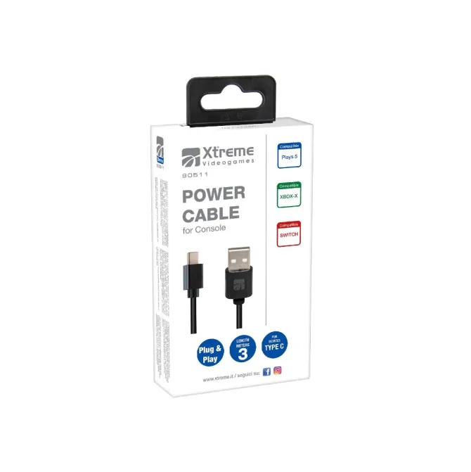 Xtreme - 90511 Power Cable - Cavo alimentazione per controller PS5 Type-C - Nero